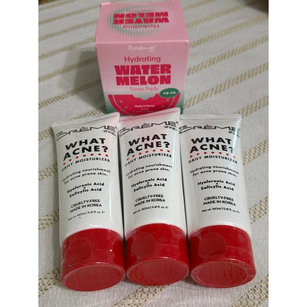 The Creme Shop What Acne‎ Moisturizer 3pk & Watermelon Toner Pads Skincare Set